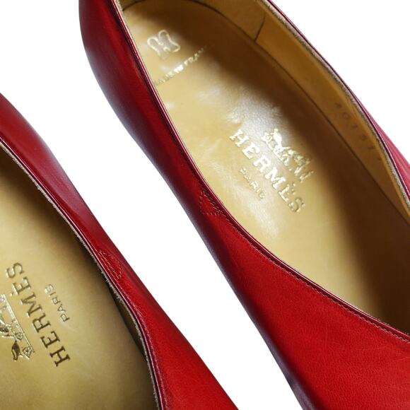 Vintage Hermès Red Leather Heels Rare Round Closed Toe - Size 36.5 EU - Picture 6 of 10